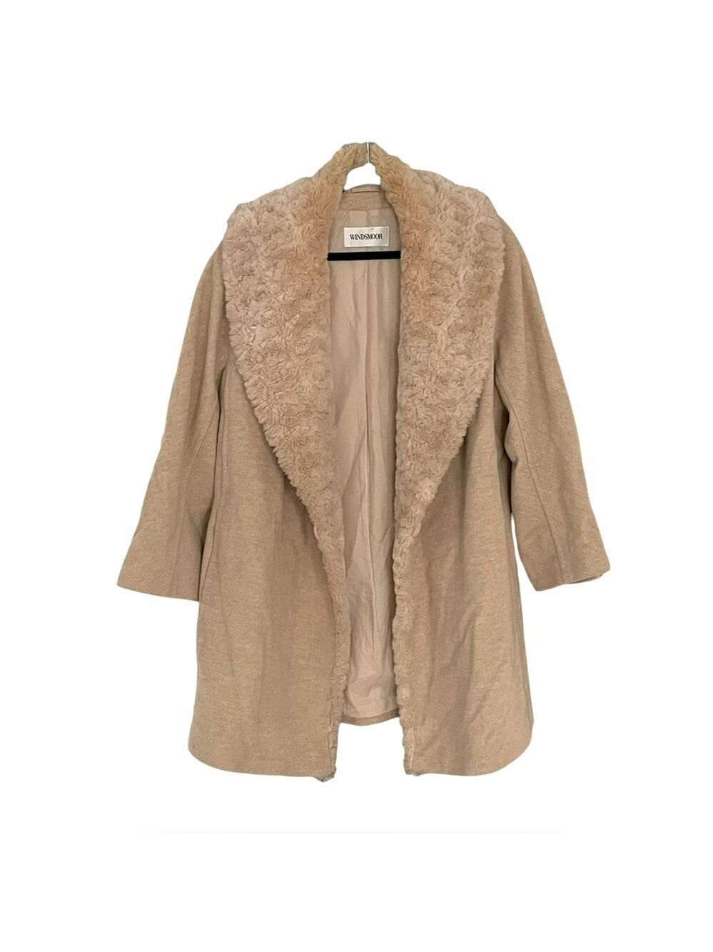 WINDSMOOR Vintage Wool Angora Winter Jacket Coat Faux Fur Lining Cream 16